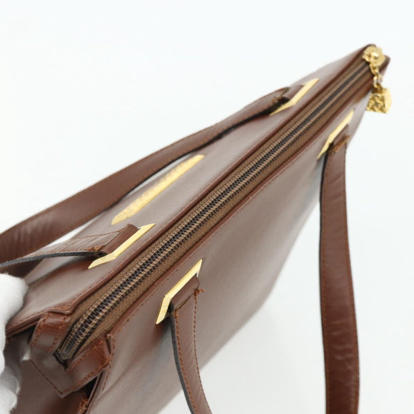 Christian Dior Hand Bag Leather Brown Gold Auth 178764
