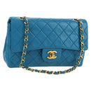 CHANEL Matelasse23 Chain Shoulder Bag Lamb Skin Blue Gold CC Auth 178769V-1