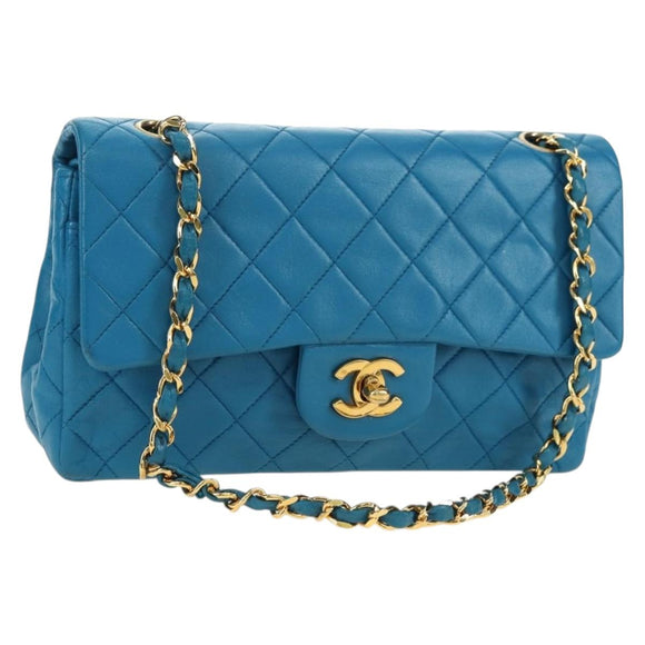 CHANEL Matelasse23 Chain Shoulder Bag Lamb Skin Blue Gold CC Auth 178769V