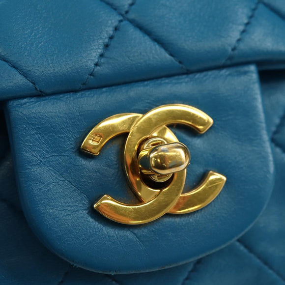 CHANEL Matelasse23 Chain Shoulder Bag Lamb Skin Blue Gold CC Auth 178769V