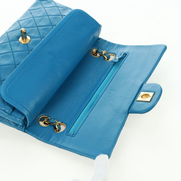 CHANEL Matelasse23 Chain Shoulder Bag Lamb Skin Blue Gold CC Auth 178769V