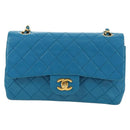 CHANEL Matelasse23 Chain Shoulder Bag Lamb Skin Blue Gold CC Auth 178769V-13