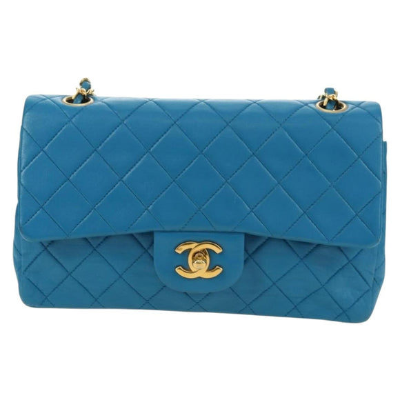 CHANEL Matelasse23 Chain Shoulder Bag Lamb Skin Blue Gold CC Auth 178769V