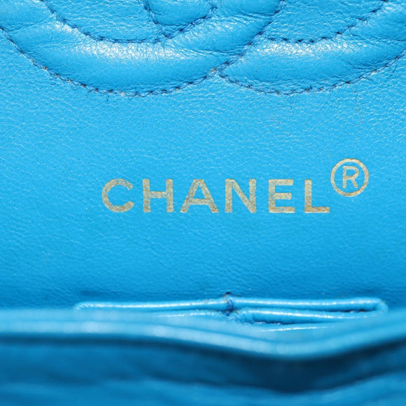 CHANEL Matelasse23 Chain Shoulder Bag Lamb Skin Blue Gold CC Auth 178769V