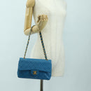 CHANEL Matelasse23 Chain Shoulder Bag Lamb Skin Blue Gold CC Auth 178769V-29
