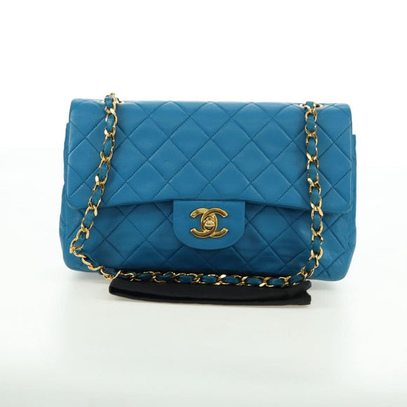CHANEL Matelasse23 Chain Shoulder Bag Lamb Skin Blue Gold CC Auth 178769V