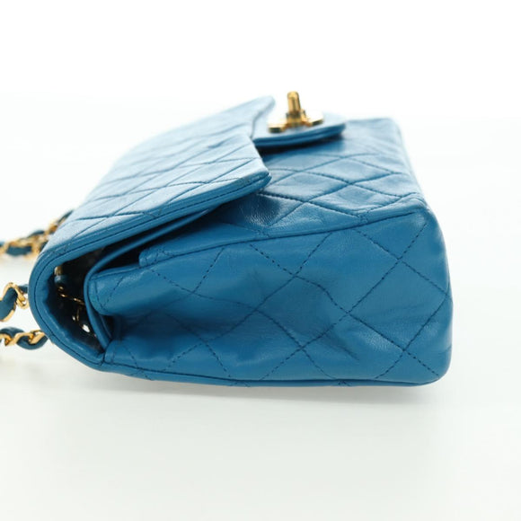 CHANEL Matelasse23 Chain Shoulder Bag Lamb Skin Blue Gold CC Auth 178769V