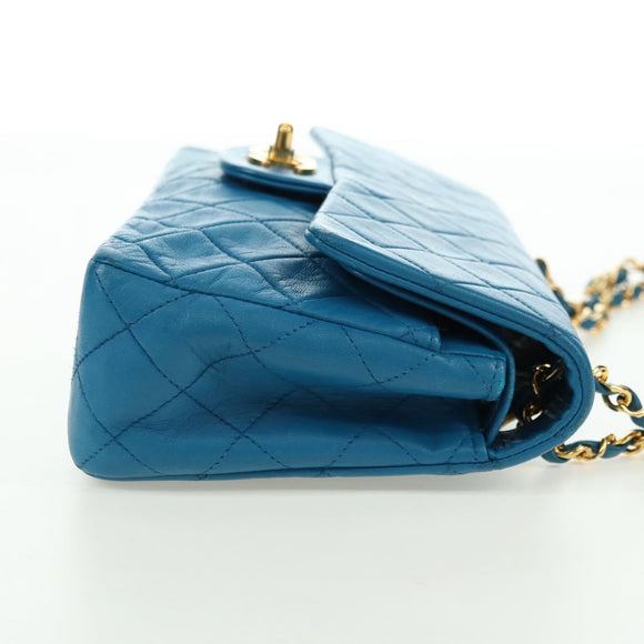 CHANEL Matelasse23 Chain Shoulder Bag Lamb Skin Blue Gold CC Auth 178769V
