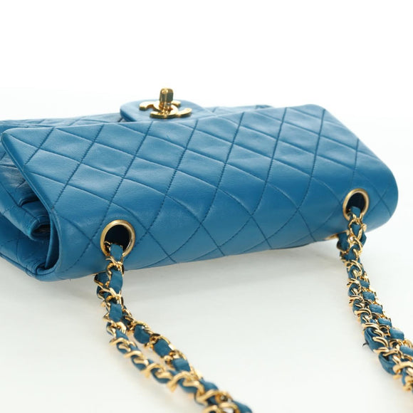 CHANEL Matelasse23 Chain Shoulder Bag Lamb Skin Blue Gold CC Auth 178769V