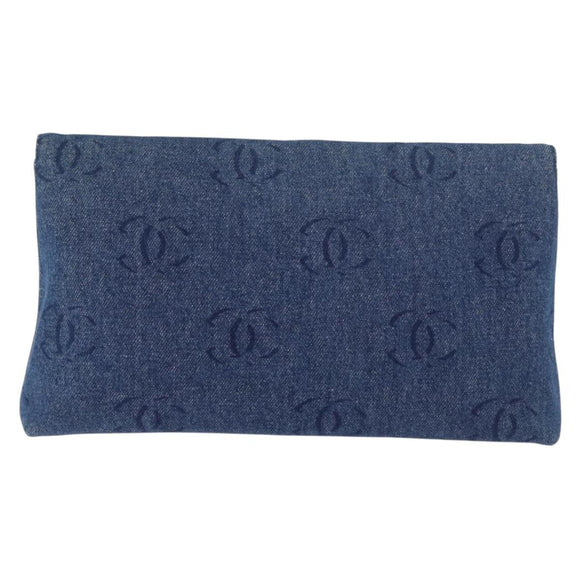 CHANEL Clutch Bag Denim Blue Silver CC Auth 178770SAV