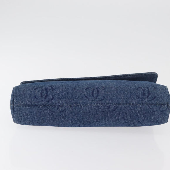 CHANEL Clutch Bag Denim Blue Silver CC Auth 178770SAV