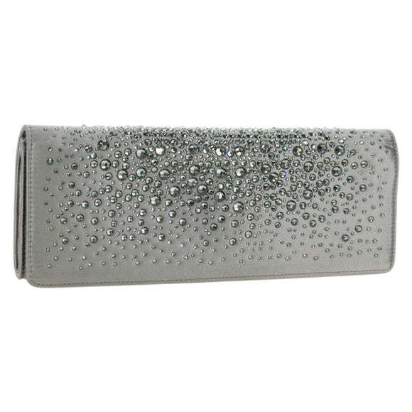 GUCCI Clutch Bag Satin Silver Gold Auth 178778V