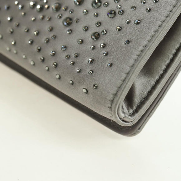 GUCCI Clutch Bag Satin Silver Gold Auth 178778V