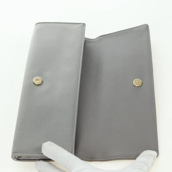 GUCCI Clutch Bag Satin Silver Gold Auth 178778V