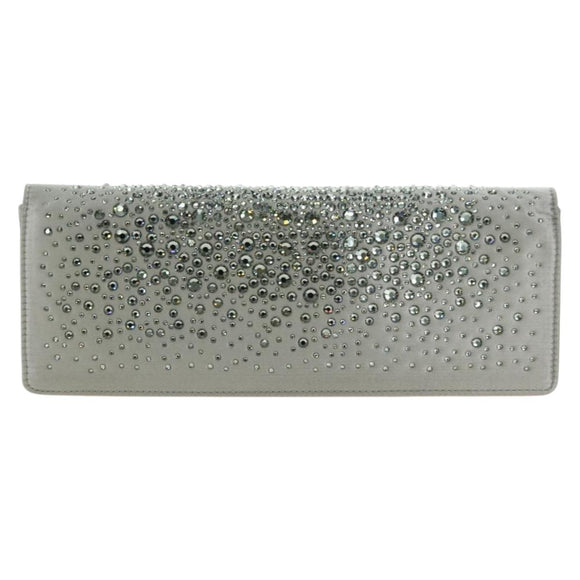 GUCCI Clutch Bag Satin Silver Gold Auth 178778V