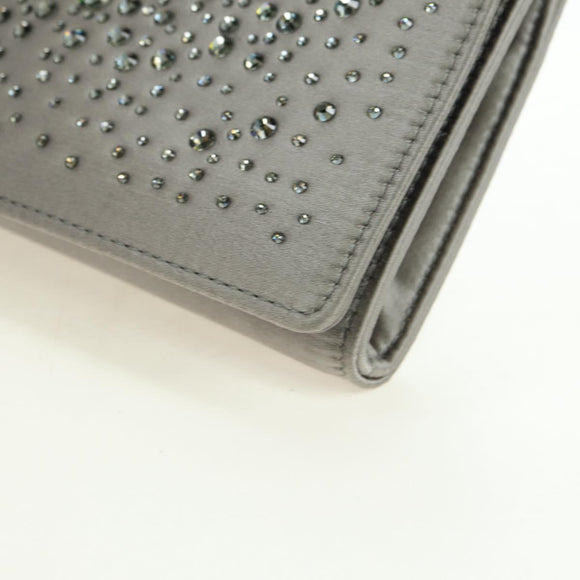 GUCCI Clutch Bag Satin Silver Gold Auth 178778V