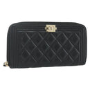 CHANEL Matelasse Boy Chanel Long Wallet Lamb Skin Black Gold CC Auth 178780A-1