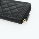 CHANEL Matelasse Boy Chanel Long Wallet Lamb Skin Black Gold CC Auth 178780A-10