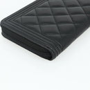 CHANEL Matelasse Boy Chanel Long Wallet Lamb Skin Black Gold CC Auth 178780A-11