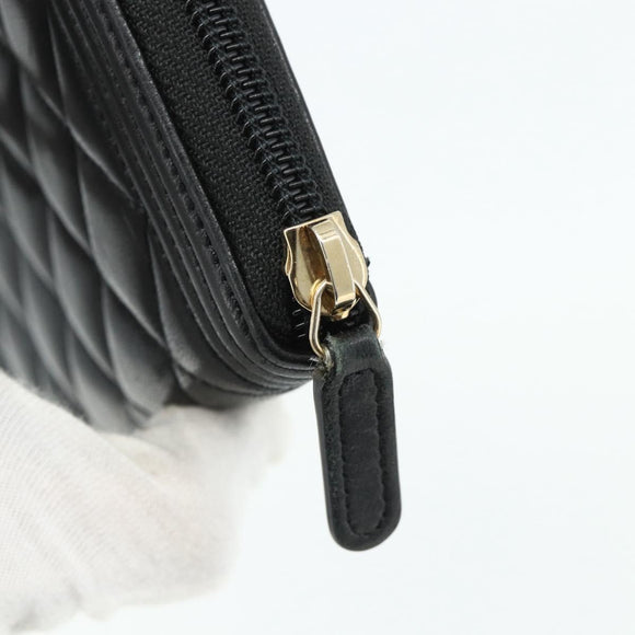 CHANEL Matelasse Boy Chanel Long Wallet Lamb Skin Black Gold CC Auth 178780A