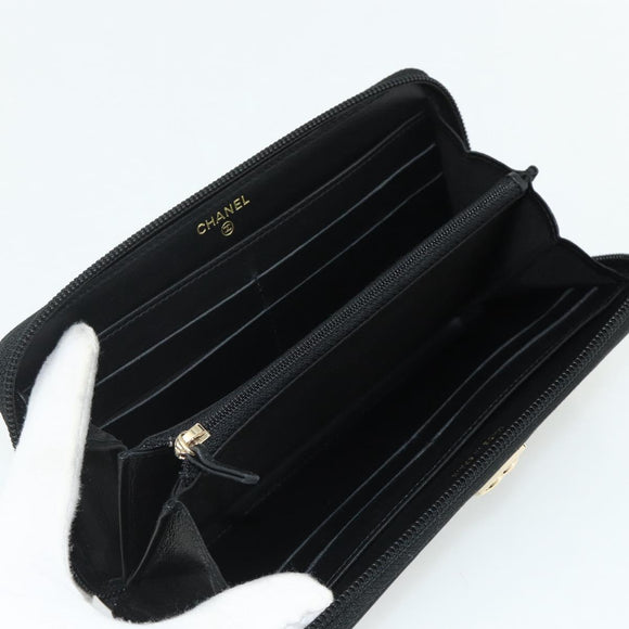 CHANEL Matelasse Boy Chanel Long Wallet Lamb Skin Black Gold CC Auth 178780A