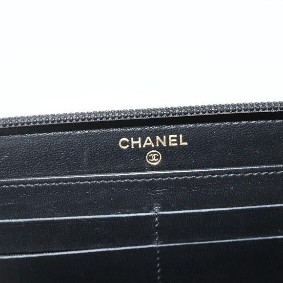 CHANEL Matelasse Boy Chanel Long Wallet Lamb Skin Black Gold CC Auth 178780A