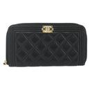 CHANEL Matelasse Boy Chanel Long Wallet Lamb Skin Black Gold CC Auth 178780A-2