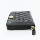 CHANEL Matelasse Boy Chanel Long Wallet Lamb Skin Black Gold CC Auth 178780A-4