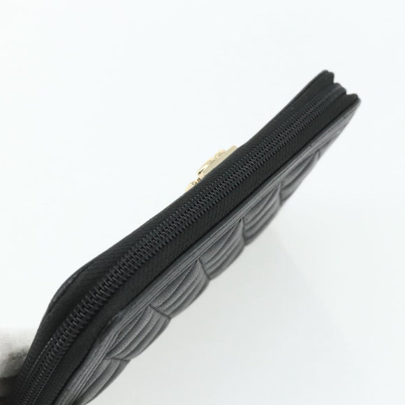 CHANEL Matelasse Boy Chanel Long Wallet Lamb Skin Black Gold CC Auth 178780A