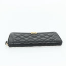 CHANEL Matelasse Boy Chanel Long Wallet Lamb Skin Black Gold CC Auth 178780A-7