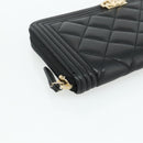 CHANEL Matelasse Boy Chanel Long Wallet Lamb Skin Black Gold CC Auth 178780A-9