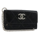 CHANEL Matelasse Chain Wallet Patent leather Black Silver CC Auth 178781A-1