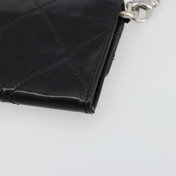 CHANEL Matelasse Chain Wallet Patent leather Black Silver CC Auth 178781A