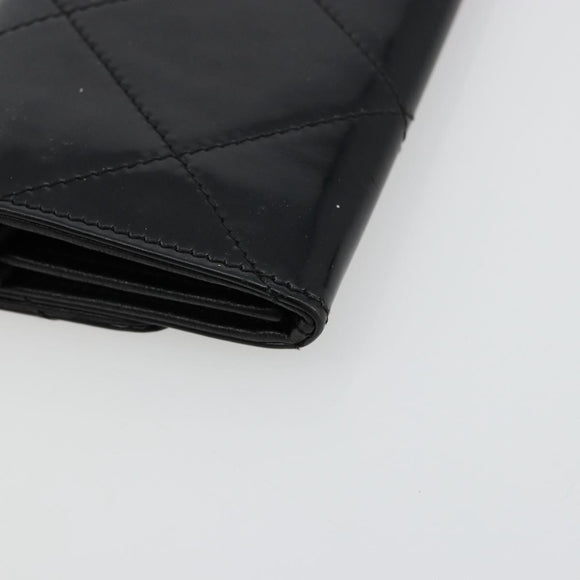 CHANEL Matelasse Chain Wallet Patent leather Black Silver CC Auth 178781A