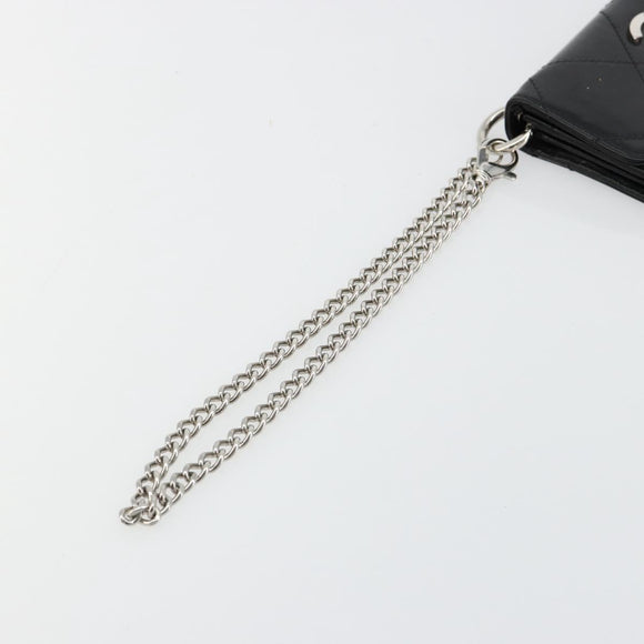 CHANEL Matelasse Chain Wallet Patent leather Black Silver CC Auth 178781A