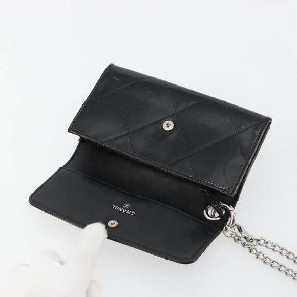 CHANEL Matelasse Chain Wallet Patent leather Black Silver CC Auth 178781A