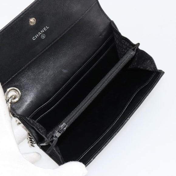 CHANEL Matelasse Chain Wallet Patent leather Black Silver CC Auth 178781A