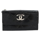 CHANEL Matelasse Chain Wallet Patent leather Black Silver CC Auth 178781A-2