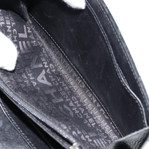 CHANEL Matelasse Chain Wallet Patent leather Black Silver CC Auth 178781A