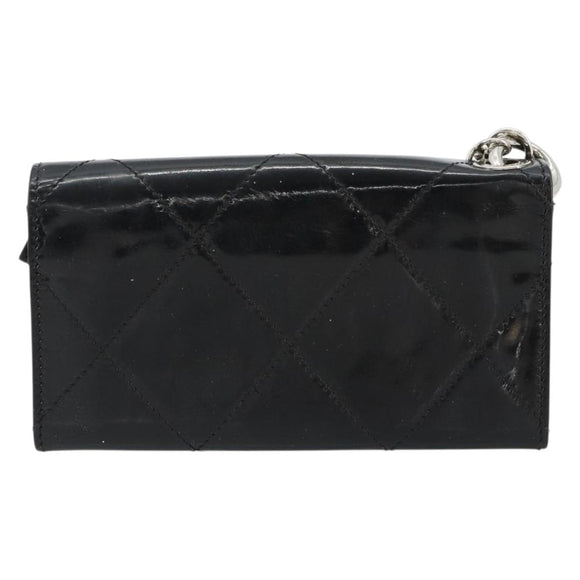 CHANEL Matelasse Chain Wallet Patent leather Black Silver CC Auth 178781A