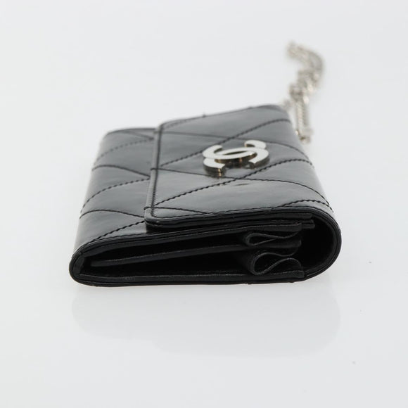 CHANEL Matelasse Chain Wallet Patent leather Black Silver CC Auth 178781A