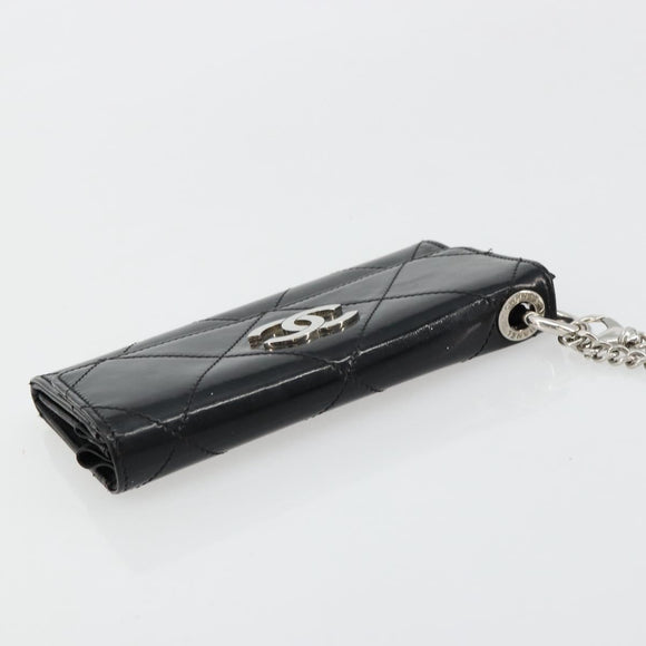 CHANEL Matelasse Chain Wallet Patent leather Black Silver CC Auth 178781A
