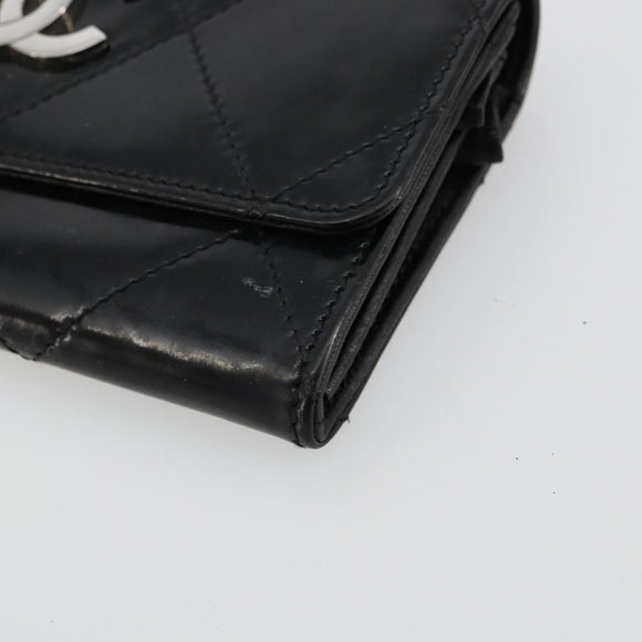 CHANEL Matelasse Chain Wallet Patent leather Black Silver CC Auth 178781A