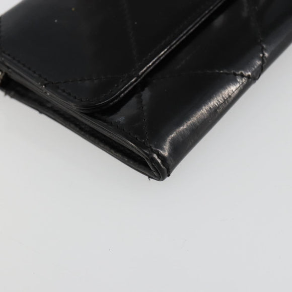 CHANEL Matelasse Chain Wallet Patent leather Black Silver CC Auth 178781A