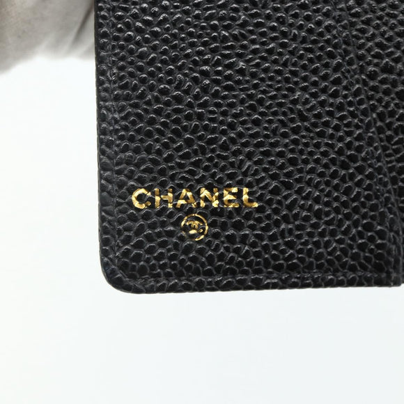 CHANEL Day Planner Cover Caviar Skin Black Gold CC Auth 178788A