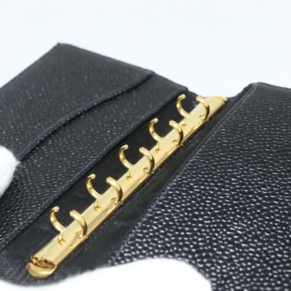CHANEL Day Planner Cover Caviar Skin Black Gold CC Auth 178788A