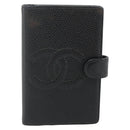 CHANEL Day Planner Cover Caviar Skin Black Gold CC Auth 178788A-13