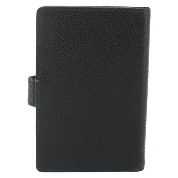 CHANEL Day Planner Cover Caviar Skin Black Gold CC Auth 178788A