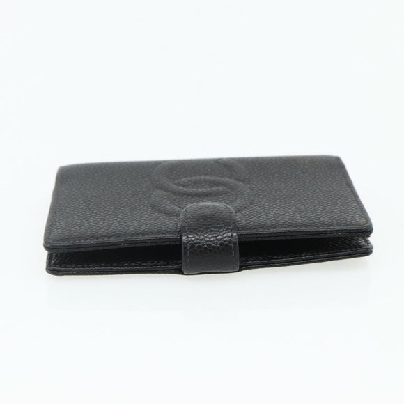 CHANEL Day Planner Cover Caviar Skin Black Gold CC Auth 178788A