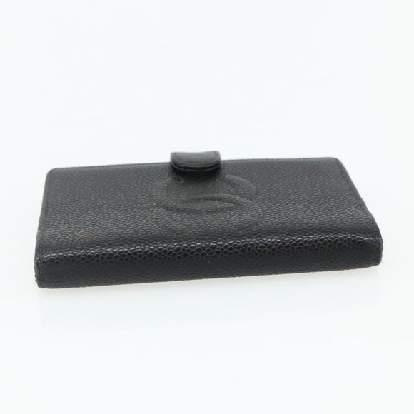 CHANEL Day Planner Cover Caviar Skin Black Gold CC Auth 178788A